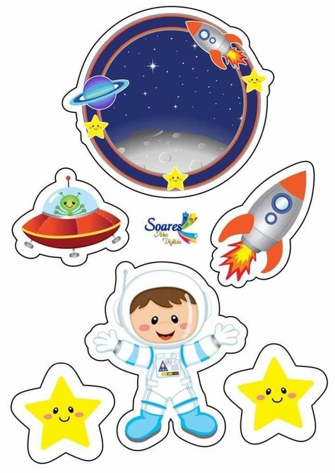 Baby Dinosaur Party, 1st Birthday Wishes, Space Crafts For Kids, Space Party Decorations, Solar System Crafts, Astronaut Birthday, Space Theme Party, Birthday Cake Topper Printable, Space Birthday Party