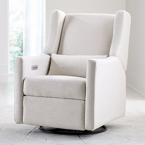 Shop Babyletto Kiwi Ivory Power Recliner Glider. Give your nursery a touch of sleek style, comfort, and even some peace and quiet with the Kiwi Ivory Linen Electronic Recliner and Swivel Glider. Nursery Rocking Chair Recliner, Best Nursery Glider Recliner, Baby Recliner, Baby Glider, Nursery Recliner, Baby Rocking Chair, Glider And Ottoman, Glider Rocker, Glider Recliner