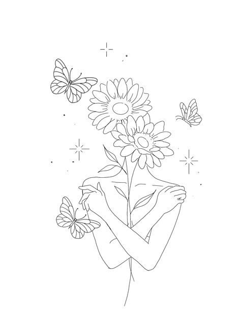 Woman And Butterfly, Side Hip Tattoos, Girl Outlines, Butterfly Line Art, Healing Symbols, Stick Drawings, Face Outline, Mommy Tattoos, Infinity Tattoos