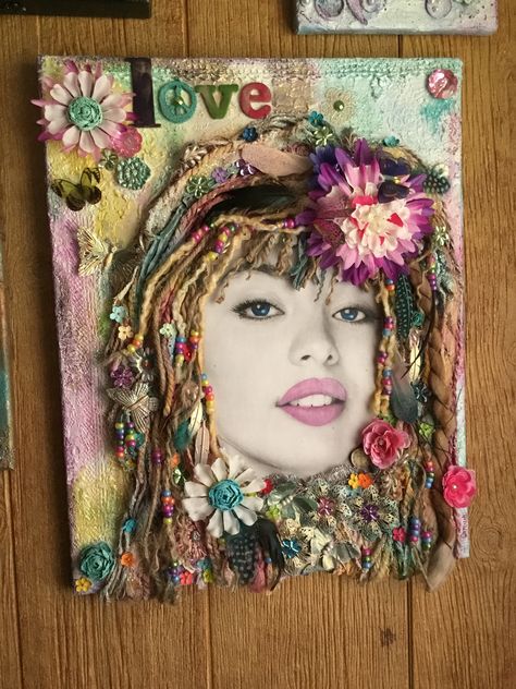 2d Mixed Media Art, Multimedia Self Portrait, Multi Media Portraits, Mixed Media Portraits Ideas, Multimedia Art Mixed Media, Multi Media Art Ideas, Mixed Media Self Portrait, Multi Media Art, Assemblage Art Collage