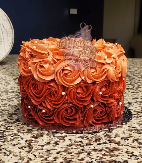 Ombre Rosette Cake, Orange Birthday Cake, Red Birthday Cakes, Orange Birthday, Rosette Cake, Ombre Cake, Cute Birthday Outfits, Orange Ombre, Activity Board