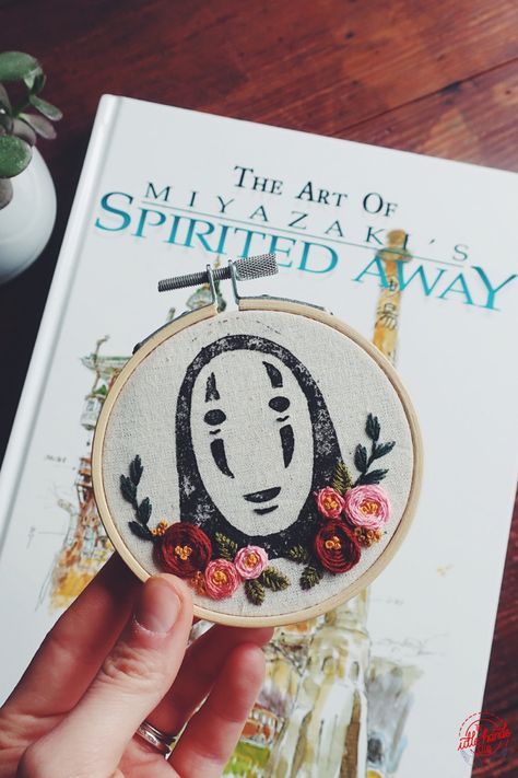 No Face Cross Stitch, No Face Embroidery, Studio Ghibli Embroidery, Ghibli Embroidery, Face Cross Stitch, Face Embroidery, Printed Embroidery, Lino Cut, Design Embroidery