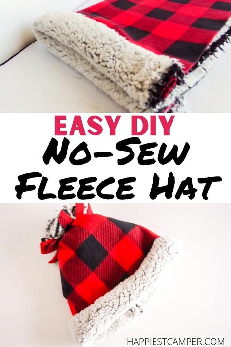 Sew Fleece Hat, Fleece Hat Diy, Winter Hat Sewing Pattern, Diy Winter Hat, Fleece Hat Pattern, Fleece Sewing Projects, Charity Sewing, Shoebox Ideas, No Sew Fleece