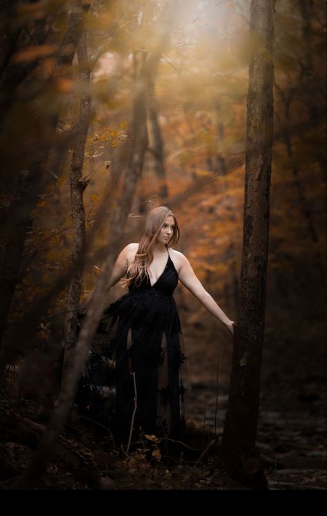 Photo credit: Curt Simshauser Moody Fall Senior Pictures, Black Fall Photoshoot, Dark Fall Photoshoot, Goth Senior Picture Ideas, Dark Senior Pictures, Spooky Senior Pictures, Gothic Senior Pictures, Dark Senior Photos, Witchy Photos