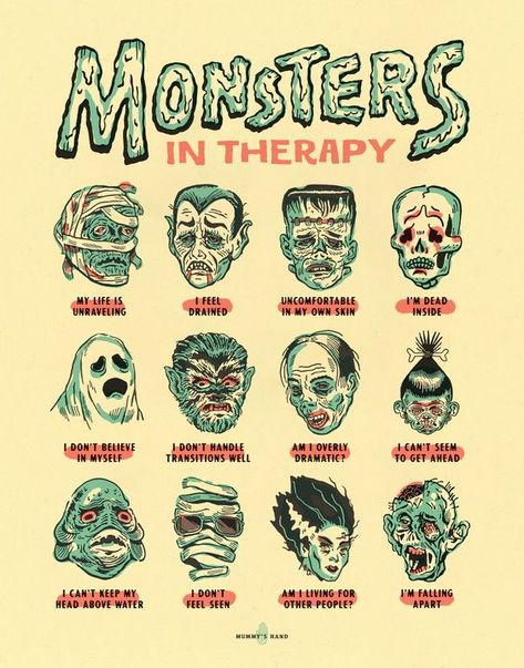 Monsters In Therapy, Monsters Tattoo, Vintage Monsters, Monster Illustration, Halloween Wallpaper, Horror Art, Halloween Art, Vintage Halloween, Fall Halloween