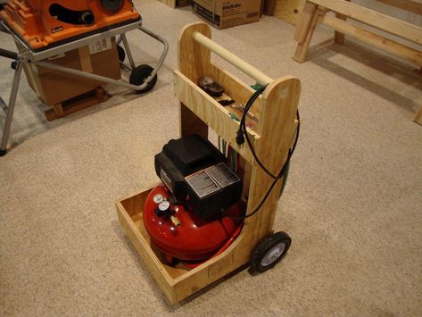 Air Compressor Cart | LumberJocks Woodworking Forum Air Compressor Ideas, Air Compressor Cart, Compressor Cart, Advanced Woodworking Plans, Woodworking Organization, Woodworking Garage, Woodworking Chair, Woodworking Shows, Woodworking Business