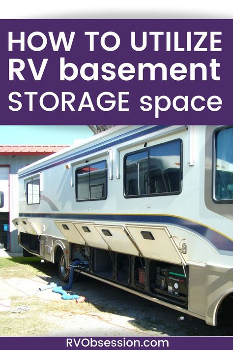 Tips for how to utilize all the space in your RV basement storage bays. The RV basement can often be huge pass through bays that are difficult to organize and keep items secured during transit. We have ideas to help you organize the space efficiently. RV basement storage ideas | RV under bays | Under RV storage | RV storage bays | Organizing your RV storage bays | RV pass through storage organization Rv Basement Storage, Best Small Rv, Basement Storage Organization, Small Rv Campers, Basement Storage Ideas, Rv Storage Organization, Rv Storage Solutions, Basement Organization, Airstream Renovation