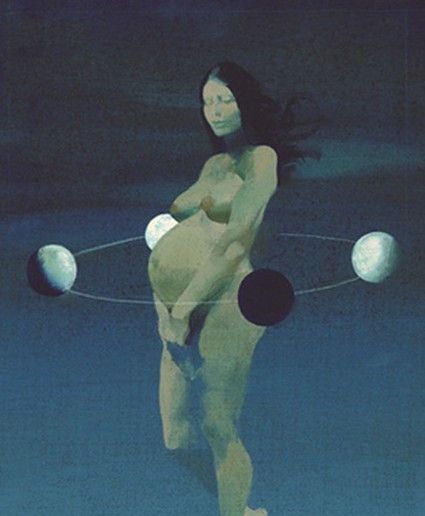 Pregnancy is a numinous and magical state. It is a time when the barrier between the conscious and unconscious realm thins Ferenc Pinter, Muzică Rock, Sergio Toppi, Kunstjournal Inspiration, Birth Art, Pregnancy Art, Stephanie Brown, Sacred Feminine, Moon Cycles