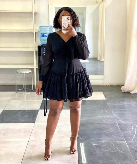 #fashion #fashionoutfits #trends #style #dresses Black Gown Styles, Classy Short Dresses Party, Latest Chiffon Short Gown Styles, Short Black Gown, Chiffon Short Gown, Chiffon Short Gown Styles, Chiffon Gown Styles, Short Gown Styles, Short Dresses Party