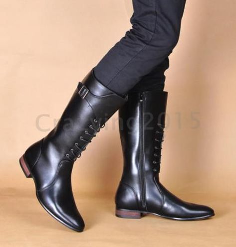 Neuheit-Herrenstiefel-Hoch-Huelse-Armeestiefel-Stiefel-Boots-Schwarz-Gr39-44 Man Wear, Men High Heels, Men Lifestyle, Men In Heels, Set Design Theatre, Men Stylish Dress, Genuine Leather Boots, Mens Boots Fashion, Fitness Tools