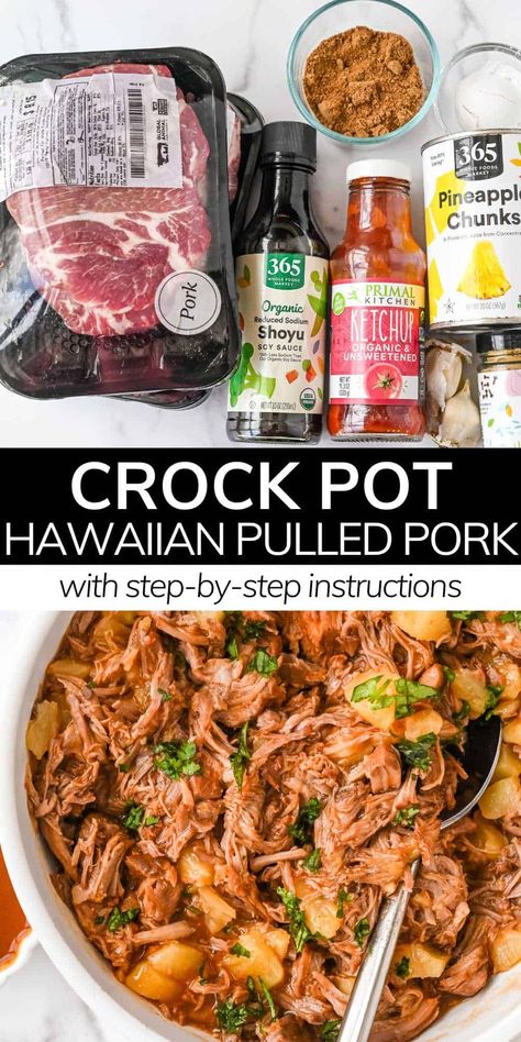 Hawaiian Shredded Pork, Pulled Pork Healthy Recipes, Hawaiian Pork Recipes, Hawaiian Pork Chops Crock Pot, Hawaiian Crockpot Recipes, Hawaiian Pulled Pork Crock Pot Recipes, Hawaiian Pork Crockpot, Hawaiian Pulled Pork Slow Cooker, Hawaiian Pork Roast