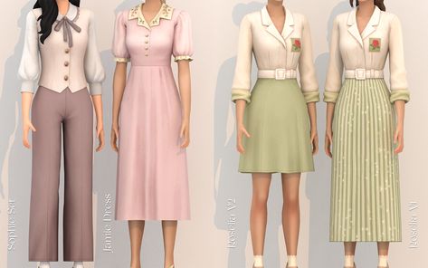 Sims 4 Cottage Outfits, Cottage Core Outfit, 40s Outfits, The Sims 4 Custom Content, Cottage Dress, Sims Packs, Sims 4 Dresses, Sims4 Clothes, Sims 4 Cc Packs