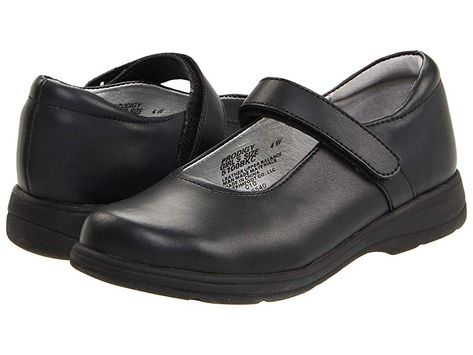 School Issue Prodigy (Toddler/Little Kid/Big Kid) (Black) Girls Shoes. Classically sleek Mary Jane silhouette for girls. These shoes would be a great addition to a school uniform. Smooth leather upper. Hook and loop closure system for perfect adjustability. Padded footbed and collar provides all-day comfort. Durable rubber outsole. An ideal choice for school uniforms. Measurements: Heel Height: 1 in Weight: 8 oz Product measur #SchoolIssue #Shoes #ClosedFootwear #HookandLoop #Black Black School Shoes, School Uniforms, Girls Shoes Kids, Wholesale Shoes, School Shoes, Clarks Shoes, Big Kid, Shoes Black, Womens Heels