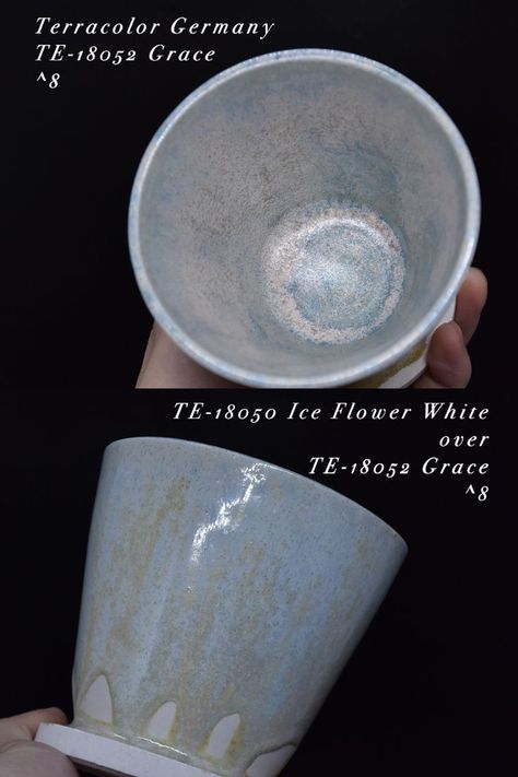 TERRACOLOR GERMANY CERAMIC GLAZE SAMPLE┃TE-18052 Grace & TE-18050 Ice Flower White🔥Fired at ^8 Ice Flower, Ceramic Glaze Recipes, Ceramic Glaze, Glaze Recipe, Pottery Glazes, Flower White, Color Glaze, Glaze, Germany