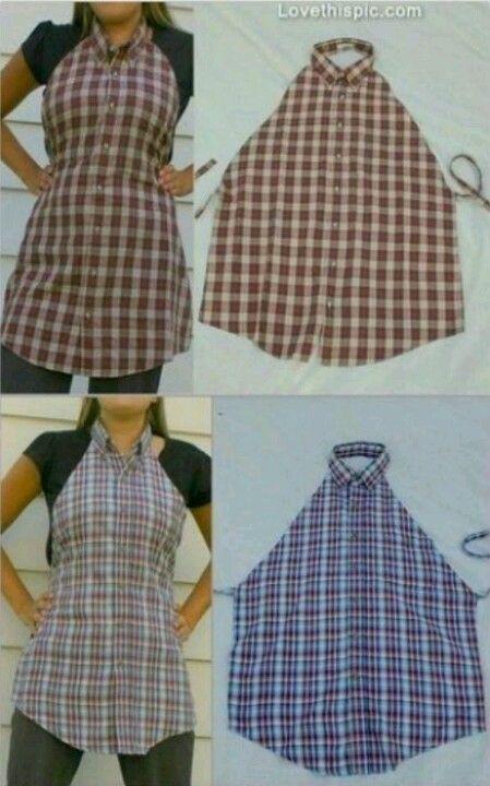 Shirt apron 4h Clothing Projects, Gamle T Shirts, Men's Shirt Apron, Shirt Transformation, Shirt Makeover, Diy Apron, Upcycle Clothes Diy, Apron Sewing Pattern, Sew Ins