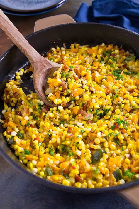 Cajun Corn Maque Choux - Recipe - Chili Pepper Madness Cajun Corn Maque Choux Recipe, Corn Maque Choux Recipe, Maque Choux Recipe, Choux Recipe, Cajun Corn, Classic Cajun Recipes, Southern Side Dishes, Corn Side Dish, Cajun Dishes