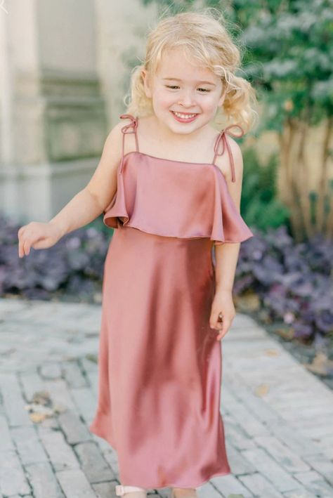 Bridesmaid Satin, Wedding Parties Colors, Satin Flower Girl Dress, Bridesmaid Dress Colors, Ruffled Top, Kids Collection, Wedding With Kids, Flower Girl Dress, Satin Dress