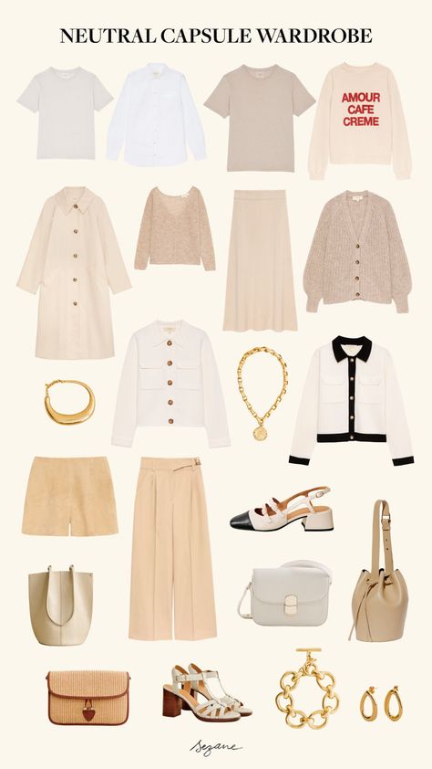 Build a chic Parisian-style neutral capsule wardrobe with Sézane’s timeless essentials. Featuring items like the Clyde trench, and the Emile cardigan, paired with classic neutrals like tailored Theophile trousers and white button-downs like The Max and The Tomboy. These versatile pieces are perfect for creating a curated, sophisticated wardrobe. Check out our latest arrivals at sezane.com or via the app. Sezane Capsule Wardrobe, Emile Cardigan, Sophisticated Wardrobe, Chic Parisian Style, French Icons, Neutral Capsule Wardrobe, Fall Capsule Wardrobe, Look After Yourself, Fall Collection