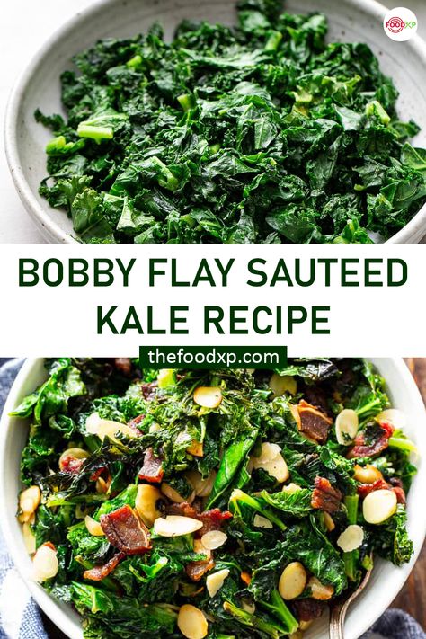 If you are on a diet then you can have refreshing greens. Bobby Flay’s sauteed kale is full of fiber and vitamins which is a treat for vegetarians. Find out the recipe from the official website of TheFoodXP. #bobbyflaysauteedkalerecipe #bobbyfalsauteedkale #sauteedkalerecipe #kalerecipehealthy #kalerecipessauteed #bobbyflayrecipes Sauteed Kale With Bacon, Rainbow Kale Recipes, Kale And Brussel Sprout Recipes, Bibibop Kale Recipe, Flat Leaf Kale Recipes, Sauteed Greens Recipe, Recipes With Fresh Kale, Cooking Kale On Stove, Saute Kale Recipes