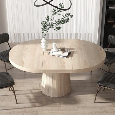 39.4" Modern Console Table Oval Wood Entryway Table with Circle Base Light Khaki | Homary Whitewash Dining Table, Oval Wood Dining Table, Oval Kitchen Table, Wood Base Dining Table, Oval Dining Room Table, Round Extendable Dining Table, Dining Table Round, Round Dining Room Table, 6 Seater Dining Table