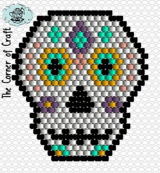 Sugar Skull Beaded Brick Stitch Pendant ¦ the Corner of Craft : 3 Steps - Instructables Skull Bead Pattern, Beaded Banners, Bead Crochet Patterns, Halloween Beads, Brick Stitch Earrings, Brick Stitch Pattern, Seed Bead Patterns, Bead Weaving Patterns, Bead Loom Patterns