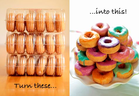 Party DIY: Make Custom Colored Donuts. Green and yellow for Izy's party. EDIT - These turned out great and were super easy. Will be making again. Doughnut Birthday, Doughnut Party, Easy Donuts, Funnel Cakes, Diy Donuts, Colorful Donuts, Donut Birthday Parties, Messy Kids, Twins Birthday