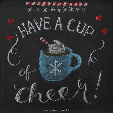 Hot Cocoa Bar, Free Chalkboard Printable, and Holiday Home Link-up! | Less Than Perfect Life of Bliss | home, diy, travel, parties, family, faith Coffee Chalkboard, Christmas Chalkboard Art, Chalkboard Art Quotes, Chalkboard Wall Art, Blackboard Art, Chalkboard Decor, Chalk Sign, Chalkboard Printables, Chalkboard Drawings