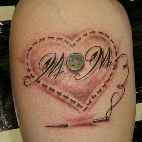 Sewing tattoo for Mom Sewing Heart Tattoo, Crafter Tattoo Ideas, Quilter Tattoo, Sewing Tattoo Grandma, Button Tattoo Ideas, Sewing Needle Tattoo, Sewing Tattoo Ideas, Mums Tattoo, Knitting Tattoos