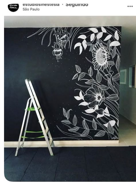 Papan Tulis Kapur, Chalkboard Wall Art, Chalk Wall, Wall Painting Decor, Wall Murals Painted, Black And White Wall, Wall Paint Designs, Chalkboard Wall, Window Art