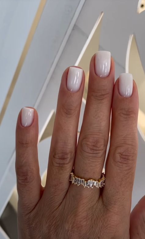 Simple Shilac Nails Ideas, Russian Manicure Square, Square Round Bridal Nails, Simple Wedding Nails Square, Neutral Mani Pedi, Nail Shape For Wide Nail Beds, Engament Nails Designs, Wedding Short Nails, Short Engagement Nails