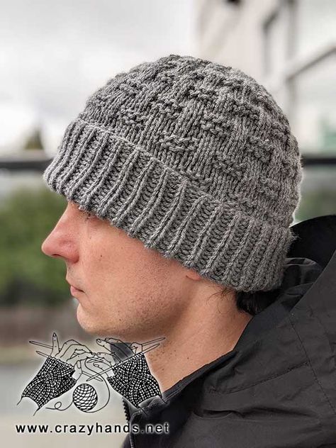 Knit Beanies For Men Free Pattern, Mens Flat Knit Hat Pattern Free, Knitted Caps For Men, Striped Knit Hat Pattern Free, Knitted Beanie For Men, Mens Knit Hat Pattern Free, Mens Knitted Hat Patterns Free, Knitted Hats For Men Free Pattern, Chunky Hat Knitting Pattern Free