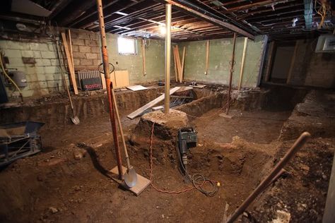 Underpinning Manufactured Home Decorating, Old Basement, Flooded Basement, Basement Floor, Foundation Repair, Waterproofing Basement, Basement House, Diy Kitchen Remodel, Basement Flooring