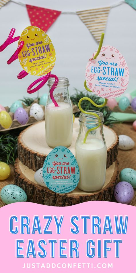 Get ready for Easter with this cute crazy straw Easter gift idea. The printable Easter egg gift tags are available in my Just Add Confetti Etsy Shop. Just print the Easter egg printable cards and attach them to a plastic crazy straw! Such a fun Easter gift in minutes! Perfect for kids, classmates, or friends. Also, this crazy straw gift would be a great addition to any Easter basket for kids. Also, be sure to head to justaddconfetti.com for even more Easter decorations, gift ideas and crafts. Diy Nintendo, Easter Egg Printable, Easter Gift For Kids, Crazy Straws, Easter Egg Gifts, Pokemon Birthday Party, Easter Basket Fillers, Easter Gifts For Kids, Pokemon Birthday