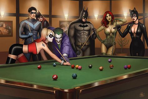 Joker Y Harley Quinn, Batman And Catwoman, Billiards Pool, Batman Art, Joker And Harley Quinn, Dc Comics Art, 판타지 아트, Comic Book Characters, Nightwing