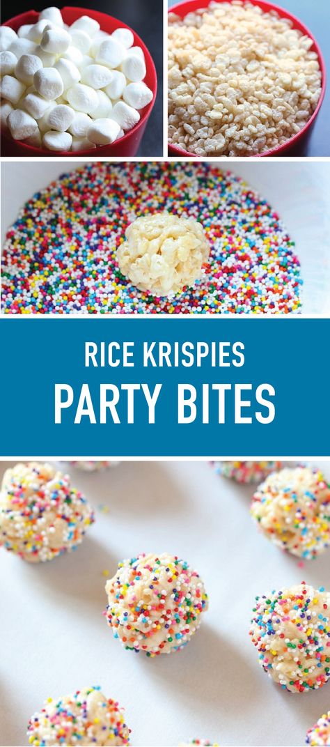 Rice Krispies Cereal, Party Bites, Bite Size Desserts, Rice Crispy Treats, Donut Party, Crispy Treats, Rice Krispie Treats, Rainbow Sprinkles, Mini Marshmallows