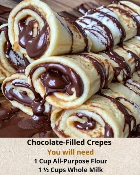 cooking with me | Chocolate-Filled Crepes 🤩😍 | Facebook Crepe Fillings Sweet, Sweet Crepes Recipe Breakfast, Chocolate Filled Crepes Recipe, Chocolate Filled Crepes, Strawberry Chocolate Crepes, Crepes Chocolate, Filled Crepes, Crk Oc, Dinner Crepes