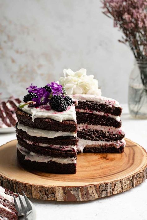 Blackberry Lavender Chocolate Cake [Vegan] Blackberry Lavender Jam, Vegan Baking Substitutes, Chocolate Cake Vegan, Lavender Chocolate, Blackberry Lavender, Lavender Jam, Chocolate Espresso Cake, Chocolate Extract, Vegan Feast