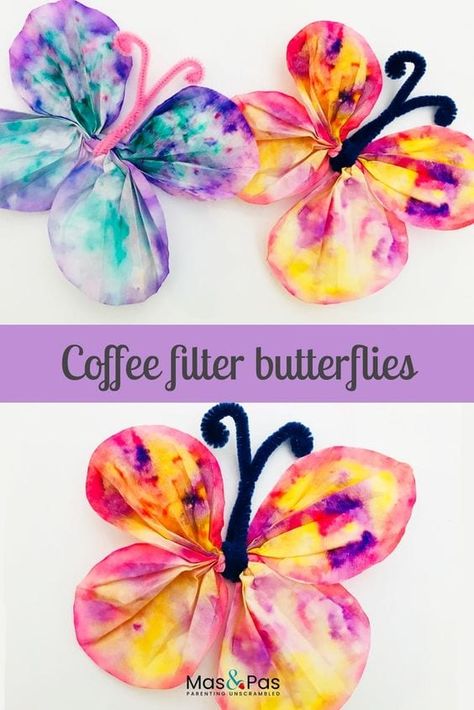 Coffee Filter Butterflies, Butterfly Craft, Spring Butterfly, Coffee Filter Crafts, Rainy Day Crafts, Summer Crafts For Kids, Spring Crafts For Kids, Planter Ideas, Daycare Crafts