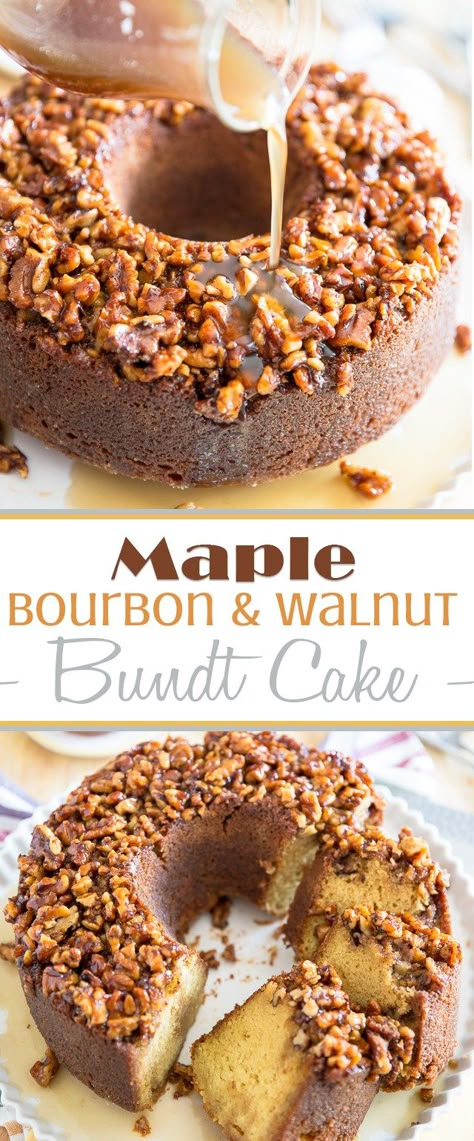 Maple Bourbon Walnut Cake | eviltwin.kitchen Maple Pound Cake Recipe, Maple Bourbon Cake, Alcoholic Cakes, Walnut Pound Cake Recipe, Bourbon Desserts, Booze Cakes, Alcohol Cakes, Alcohol Desserts, Bourbon Cake