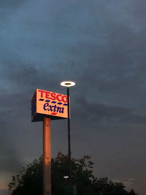 Tesco Aesthetic, Uk At Night Aesthetic, Wind Turbine, Highway Signs, Aesthetic Pictures