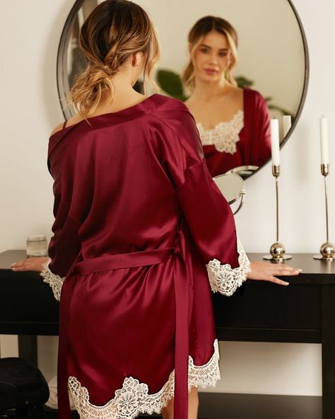 Desirex Lingerie’s Instagram post: “Leave some time to enjoy your morning rituals☀️” Red Silk Robe, Kimono Lingerie, White Suspenders, Bridesmaid Kimono, Silk Robes, Bride Lingerie, Robes For Women, White Lace Bra, Belted Robe