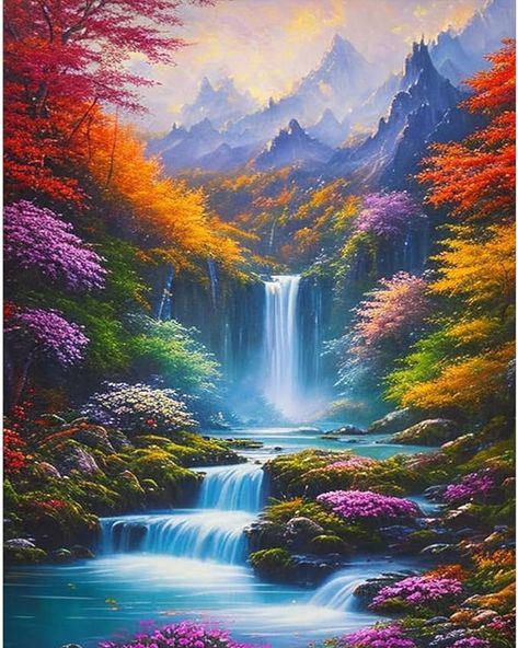 Amazon.com: Landscape paint by number for adults canvas,Waterfall Paint by Numbers for Adults Beginner,Colourful Acrylic Watercolor Paint by Number,DIY Oil Painting for Home Wall Decor Gifts ( 16 x 20inch ). Colorful Waterfall Painting, Wet Painting Art, Canvas Painting Border Ideas, Waterfall Landscape Paintings Acrylic, Waterfall Paintings Easy, Waterfall Art Painting, Paintings Of Waterfalls, Nature Aesthetic Painting, Waterfall Painting Easy