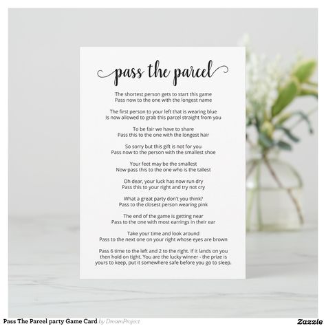 Pass The Parcel party Game Card | Zazzle Pass The Parcel, Short Person, Oscars Party, It Game, Game Pass, Game Card, Drinking Games, Party Game, Shower Games