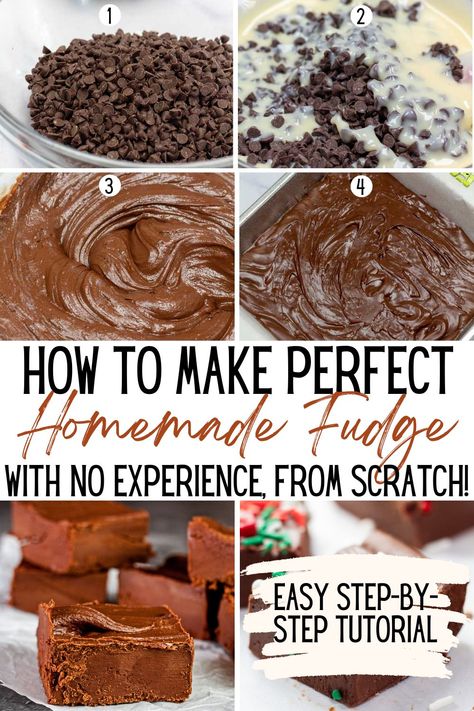 Pin image with text for how to make fudge. Easy Beginner Fudge Recipe, Packaging Fudge To Sell, How To Make Chocolate Fudge, How To Package Fudge To Sell, Creamy Fudge Recipes, Basic Fudge Recipe, Creamy Fudge Recipe, Fudge Ideas, Divinity Candy