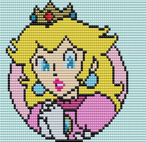 Princess Peach - Super Mario Bros. Square Grid Pattern by Man in the Book 74 Columns X 56 Rows Princess Peach Pixel Art Grid, Princess Peach Pixel Art, Peach Pixel Art, Mario Alpha Pattern, Princess Peach Cross Stitch Pattern, Super Mario Bros Cross Stitch, Luigi Cross Stitch, Bowser Cross Stitch Pattern, Square Grid Pattern