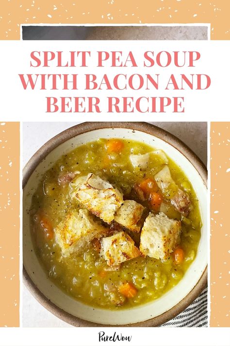 undefined cooking,dinner,easy,fall,food,main-course,national,recipe,soup Bacon Split Pea Soup, Recipe For Split Pea Soup, Split Pea Soup With Bacon, Pea Soup With Bacon, Soup With Bacon, Split Pea Soup Recipe, Beer Recipe, Soups Stews Chilis, Beer Bacon