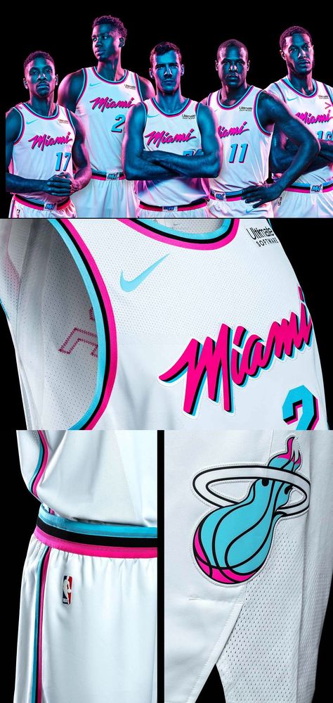 Miami Heat 'Vice' City Edition Unis #MiamiHeat #MiamiCulture #NBA Miami Heat Aesthetic, Miami Heat Vice, Lebron James Stephen Curry, Miami Jersey, Miami Heat Jersey, Basketball Jersey Outfit, Basketball Kit, Nba Uniforms, Basketball Scoreboard