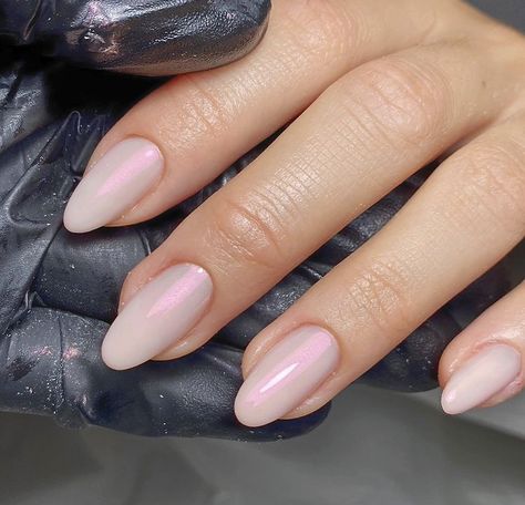 Opal Manicure, Opal Chrome Nails, Pink Opal Nails, Vacation Nails 2023, Iridescent French Tip Nails, Neutral Vacation Nails, Glazed Doughnut Nails, Doughnut Nails, Iridescent Nails