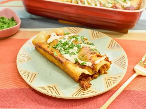 Chorizo Enchiladas, The Kitchen Food Network, Chorizo And Potato, Mexican Chorizo, Enchiladas Recipe, Enchilada Recipes, Monterey Jack, Enchilada Sauce, Salsa Verde