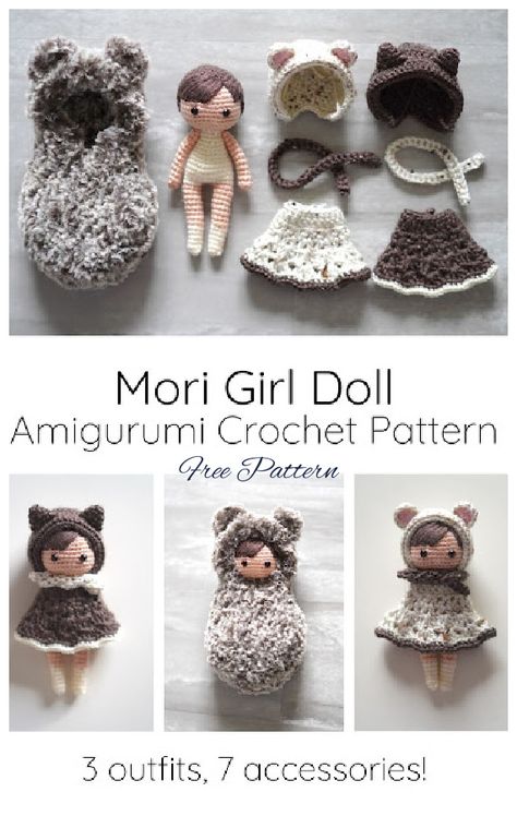 Amigurumi Mori Girl Doll Crochet Free Pattern - Crochet & Knitting Amigurumi Doll With Clothes, Crochet Doll And Clothes, Crochet Doll With Dress, Crochet Toy Clothes Free Pattern, Free Miniature Crochet Patterns, Crochet Dress Up Doll Free Pattern, Free Crochet Dolls Patterns, Cute Crochet Dolls Free Pattern, Crochet Doll With Clothes Free Pattern